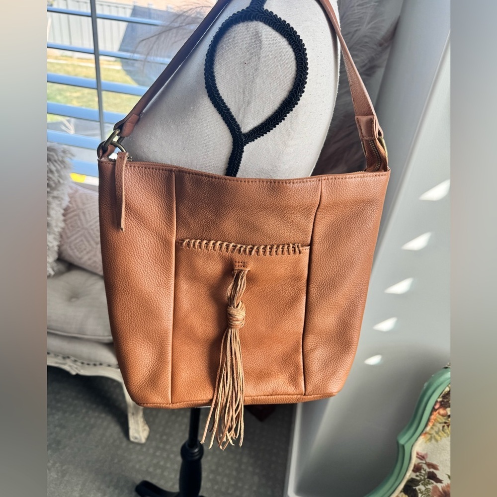 Lucky Brand Leather Hobo Bag Brown Tassel Shoulder Bag